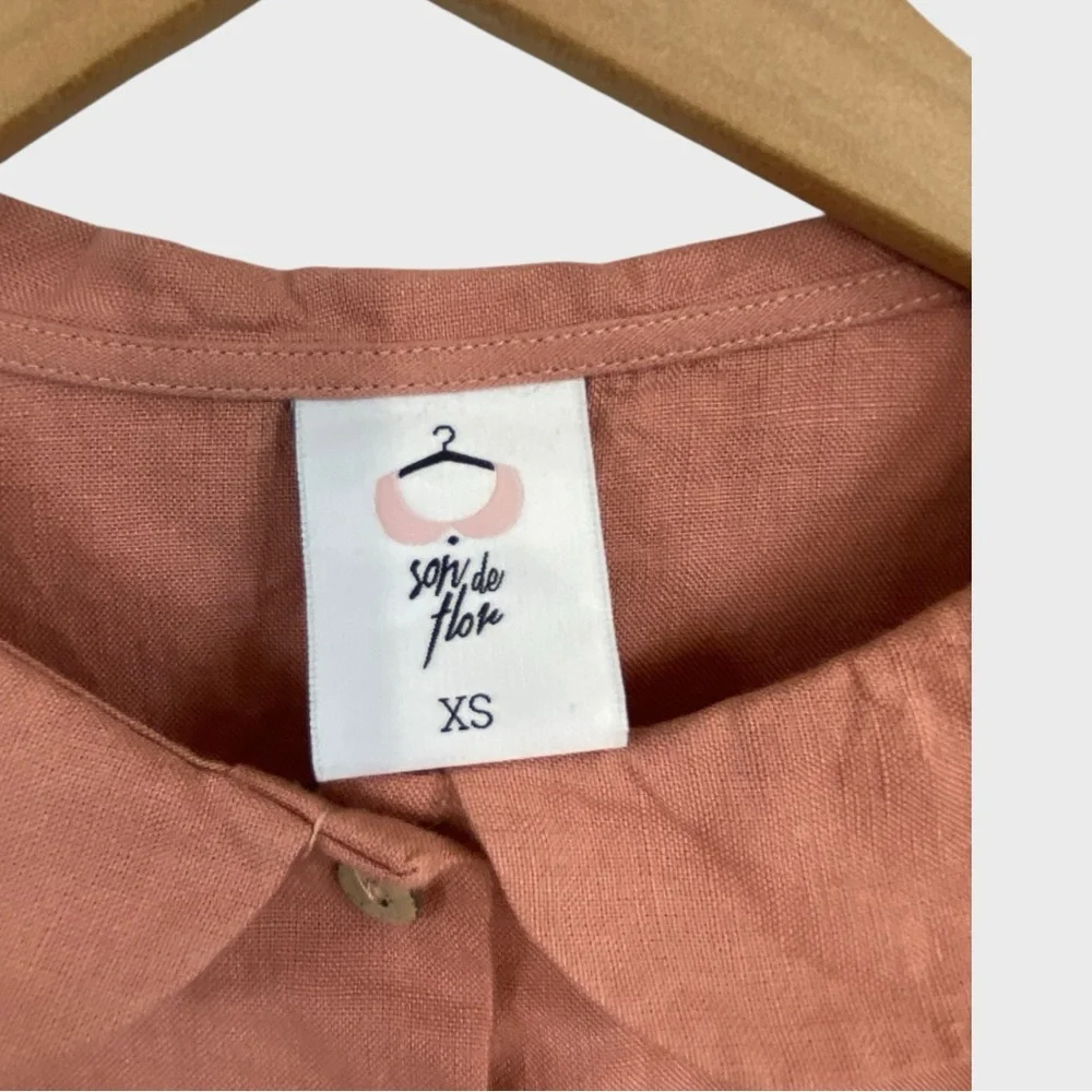 Son de Flor Vintage Pink Linen Classic Mini Dress Size XS - Picture 8 of 11